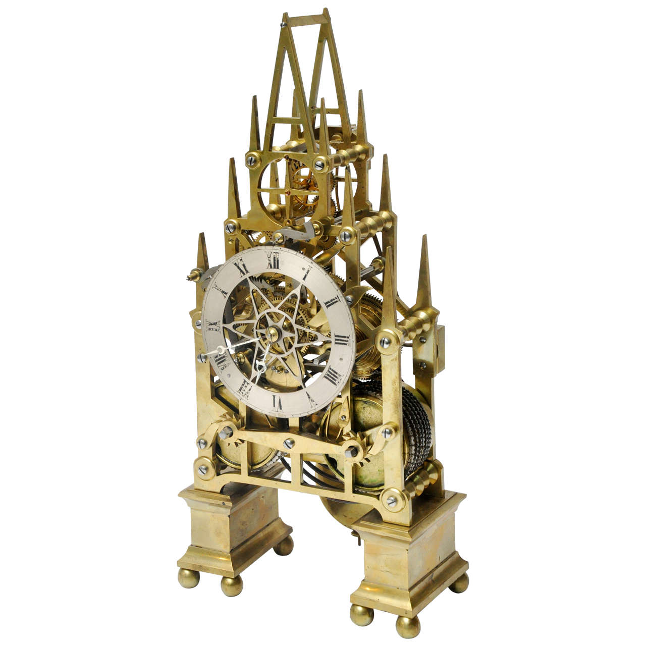 Fine Brass Skeleton Touchon Repeater Clock Timer, Eight-Day England circa 1870 For Sale