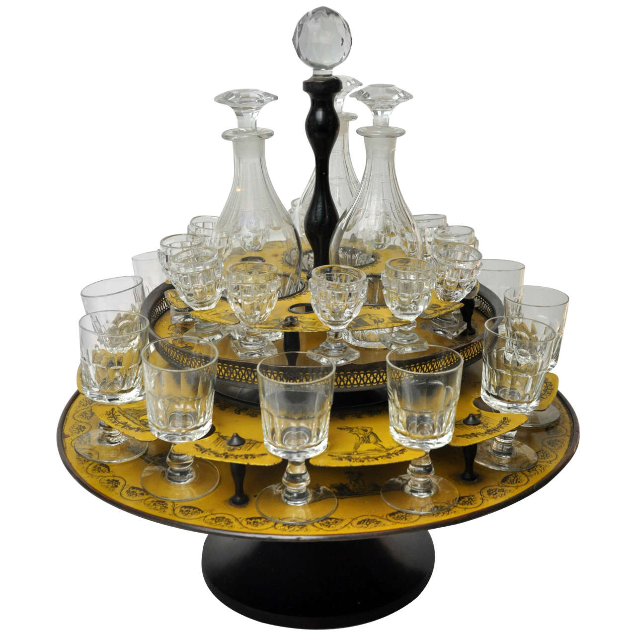 French Yellow Tole Peinte Two-Tier Glass Holder, circa 1840 For Sale