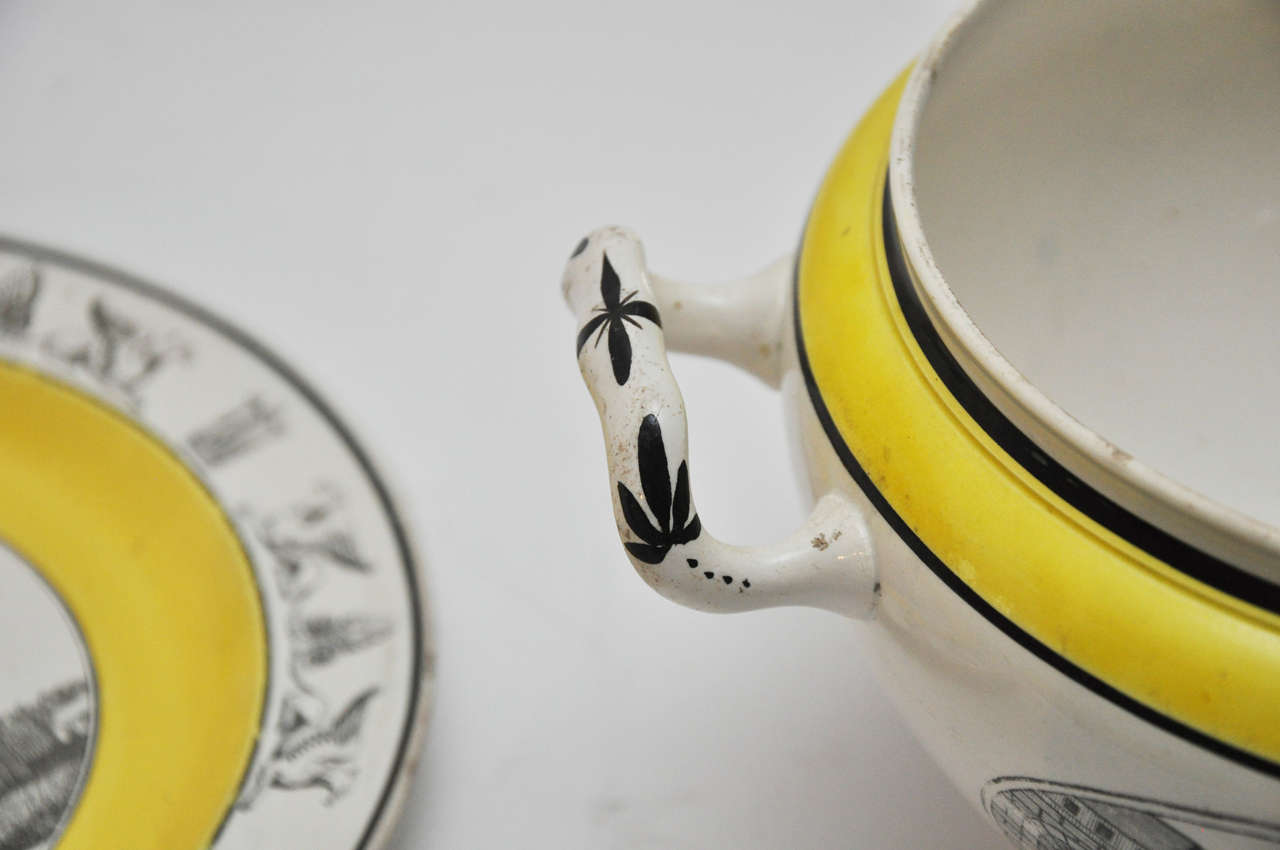 Pottery French Yellow and White Banded Creil Tureen, circa 1820