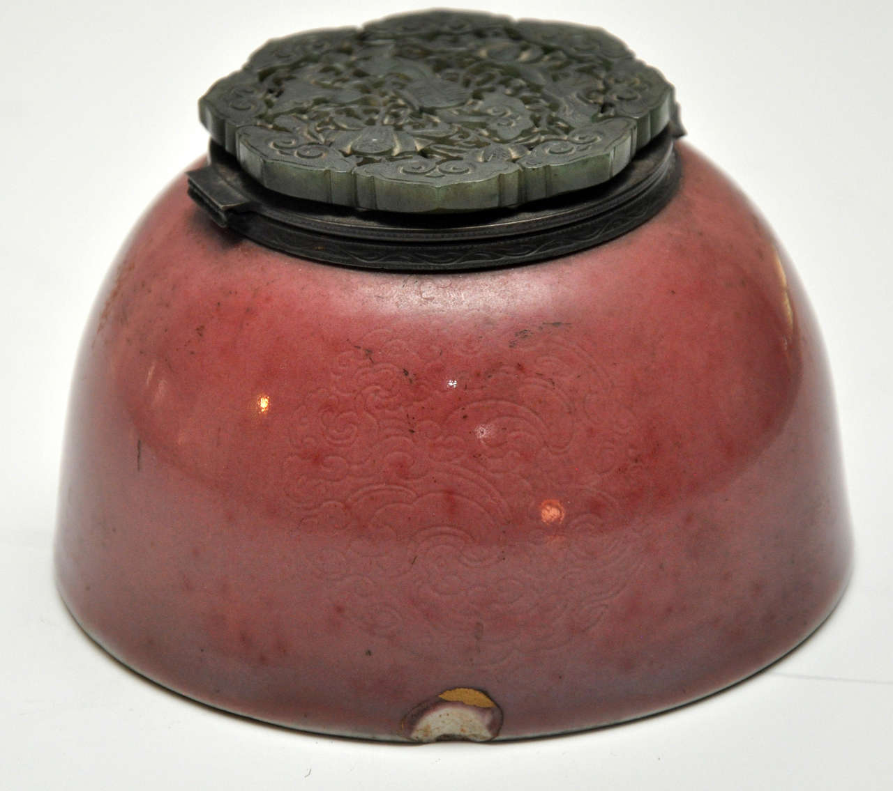 Jade Chinese Porcelain Brush Pot Now Mounted as an Inkwell, circa 1661-1722