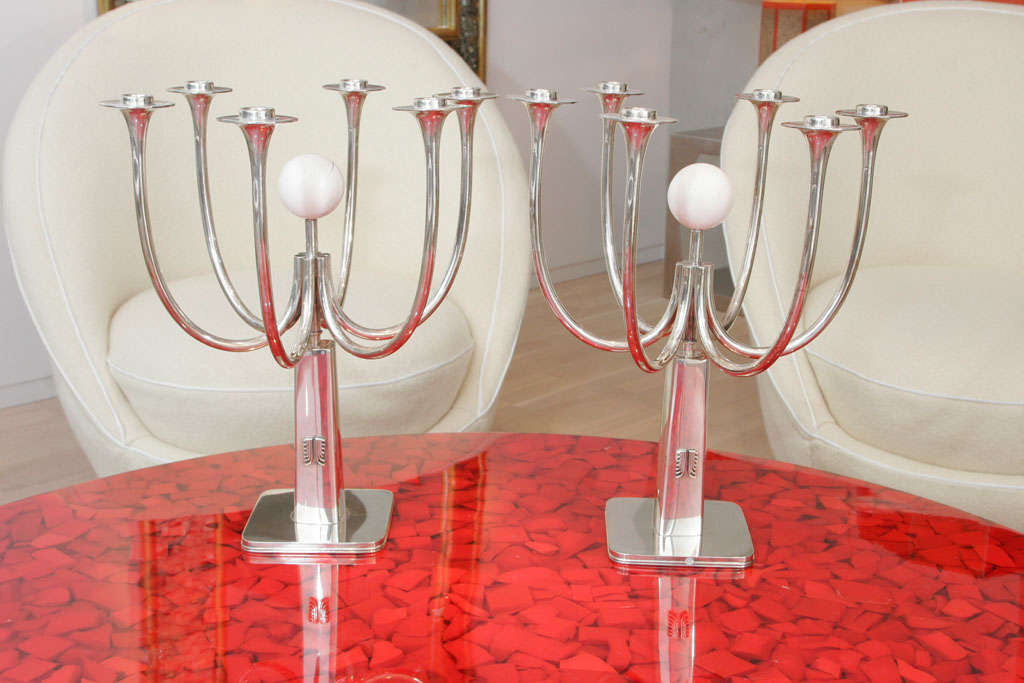 Silver Pair of Candelabra by Sant'Elia For Sale