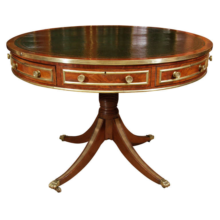Fine Regency Leather Top Drum Table