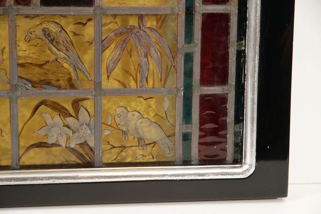 Spectacular Aesthetic Movement Stained Glass Window in Ebonized Walnut Frame In Excellent Condition In New York, NY