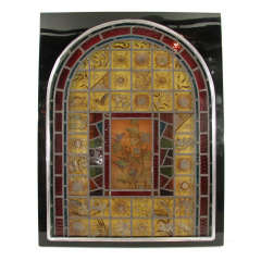 Antique Spectacular Aesthetic Movement Stained Glass Window in Ebonized Walnut Frame