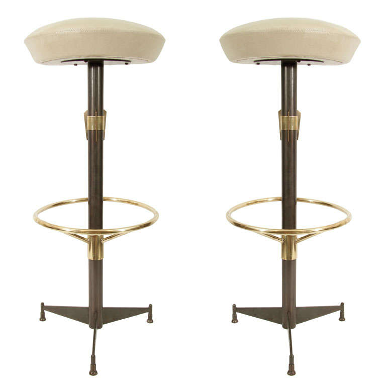 Pair of French Art Deco Bar Stools by Jaques Adnet