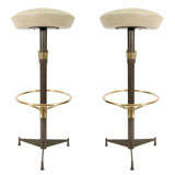 Pair of French Art Deco Bar Stools by Jaques Adnet
