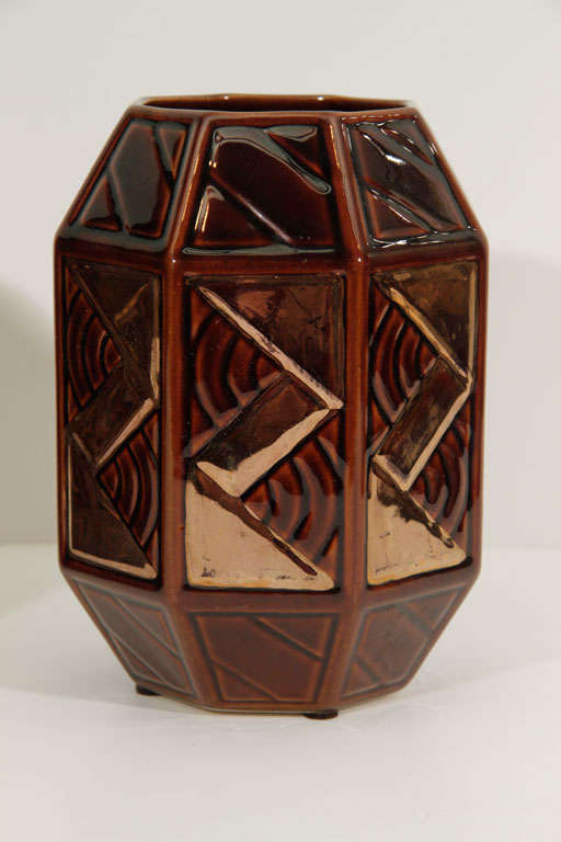 Pair of Art Deco Octagonal Ceramic Vases