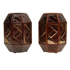Pair of Art Deco Octagonal Ceramic Vases
