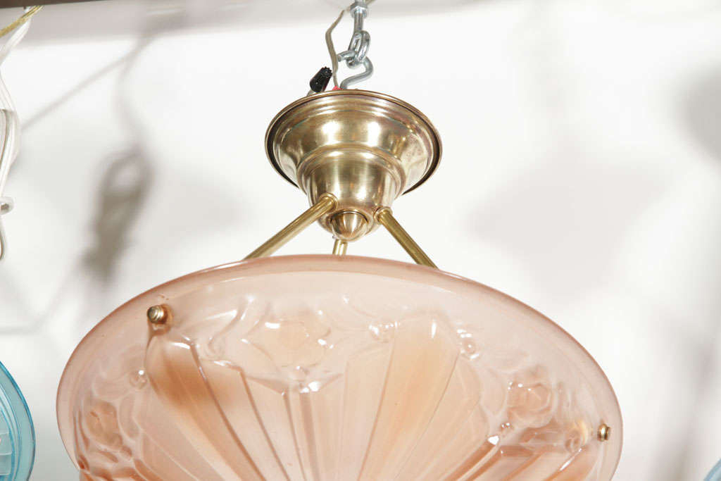 Degue Art Deco Copper Glass Inverted Dome Chandelier