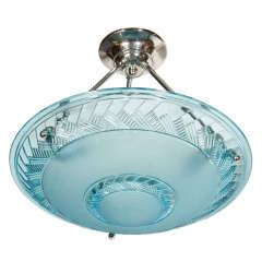 Degue Art Deco Blue Glass Inverted Dome Chandelier