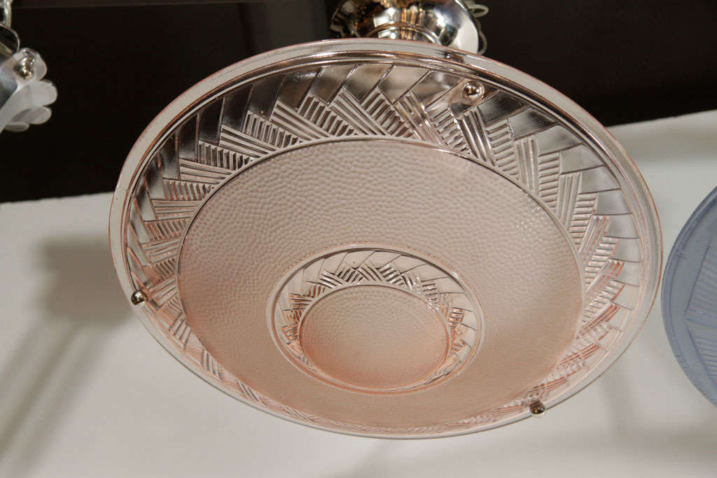 Art Deco  Copper Glass Inverted Dome Chandelier by Degue