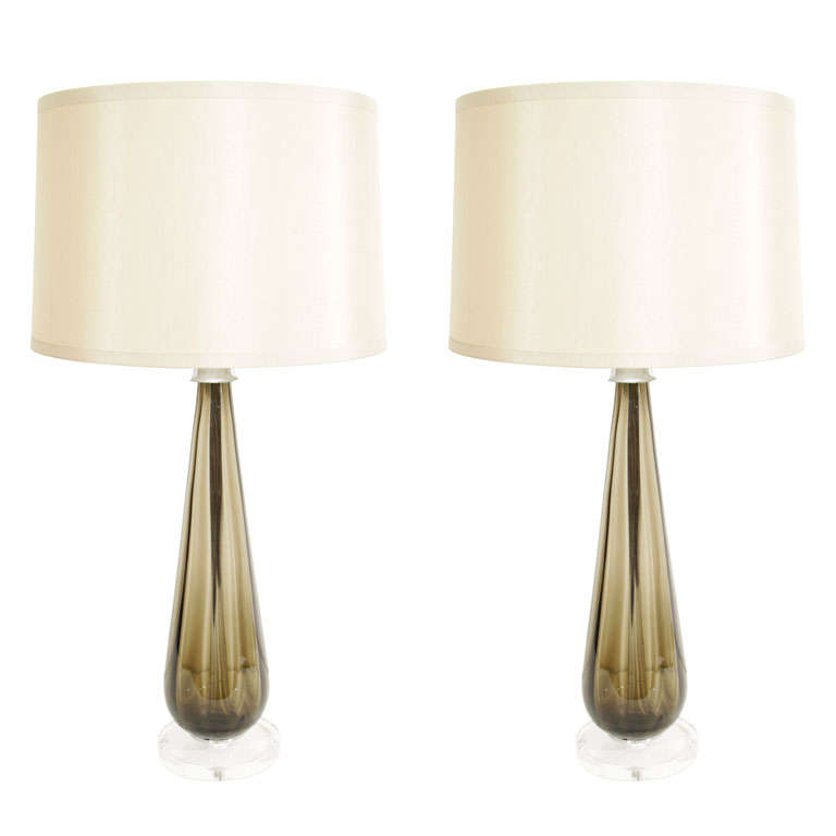Pair of Murano Smoked Glass Table Lamps