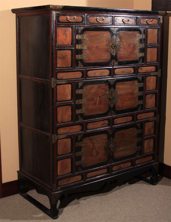 19th Century Tall Korean Lacquered Wood Clothing Chest