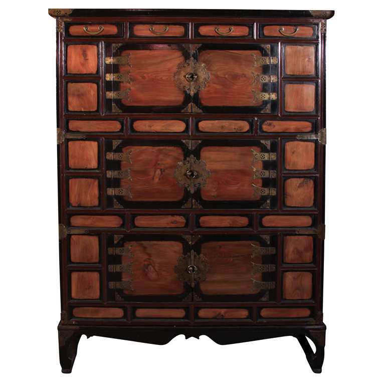 Tall Korean Lacquered Wood Clothing Chest