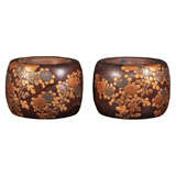 Pair of Japanese Lacquered Wood Hibachi Planters