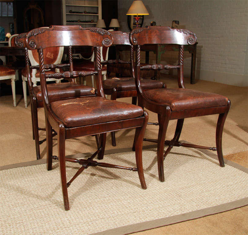 Set of Four Fine Irish or Scottish Regency Mahogany Side Chairs