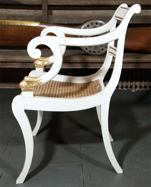 Pair of Regency White-Painted and Parcel-Gilt Armchairs For Sale 2