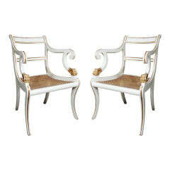Pair of Regency White-Painted and Parcel-Gilt Armchairs