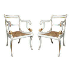 Pair of Regency White-Painted and Parcel-Gilt Armchairs