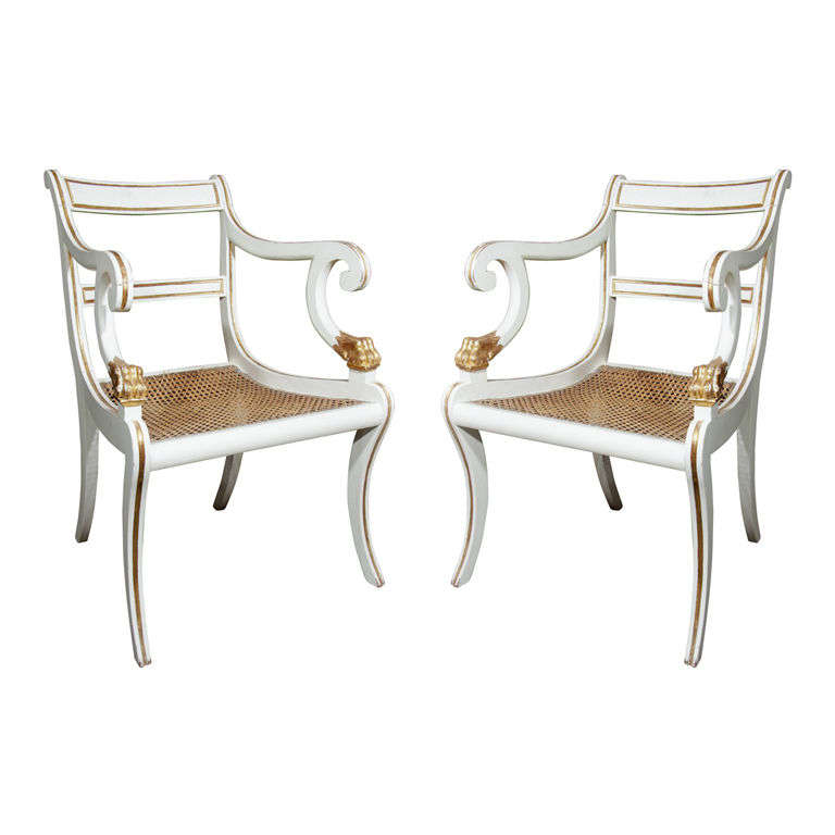 Pair of Regency White-Painted and Parcel-Gilt Armchairs For Sale