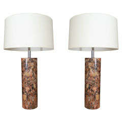Pair of Marble Column Lamps Attributed to Maison Jansen