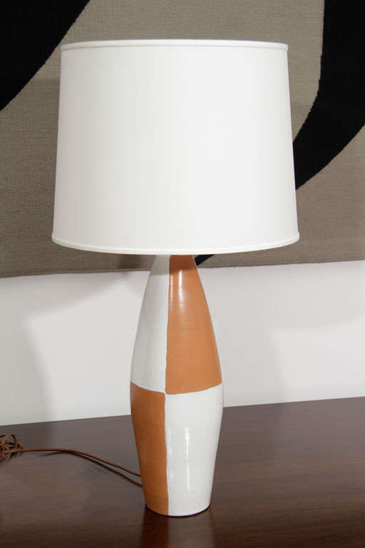 Terra Cotta and White Painted Ceramic Table Lamp In Good Condition In New York, NY