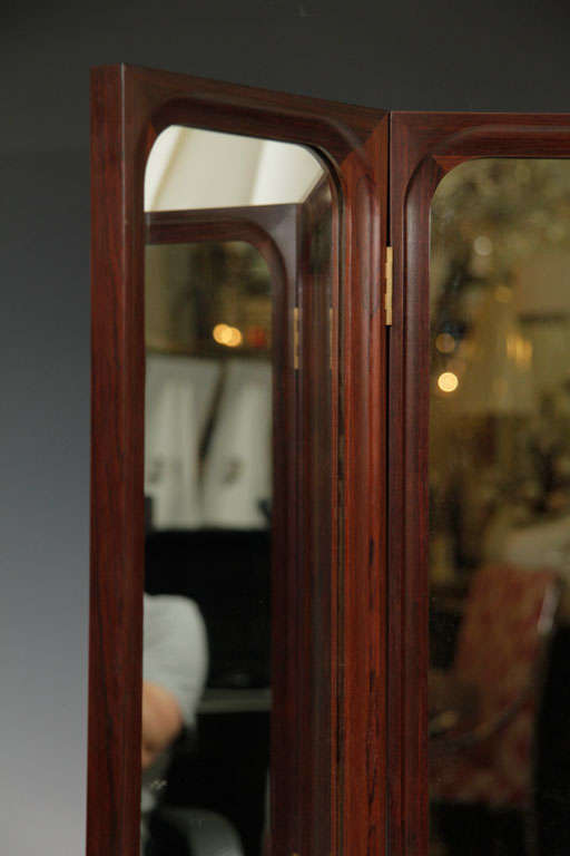 Danish Mid Century Modern Rosewood Trifold Wall or Vanity Mirror