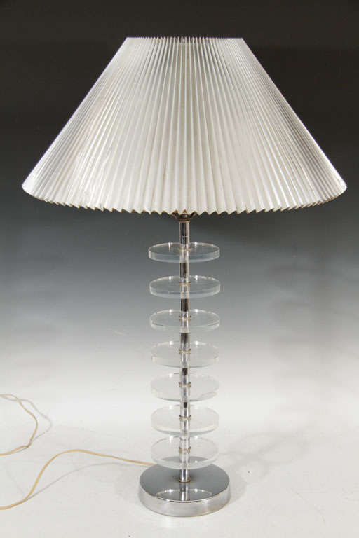 20th Century Single Mid Century Chrome and Stacked Lucite Lamp
