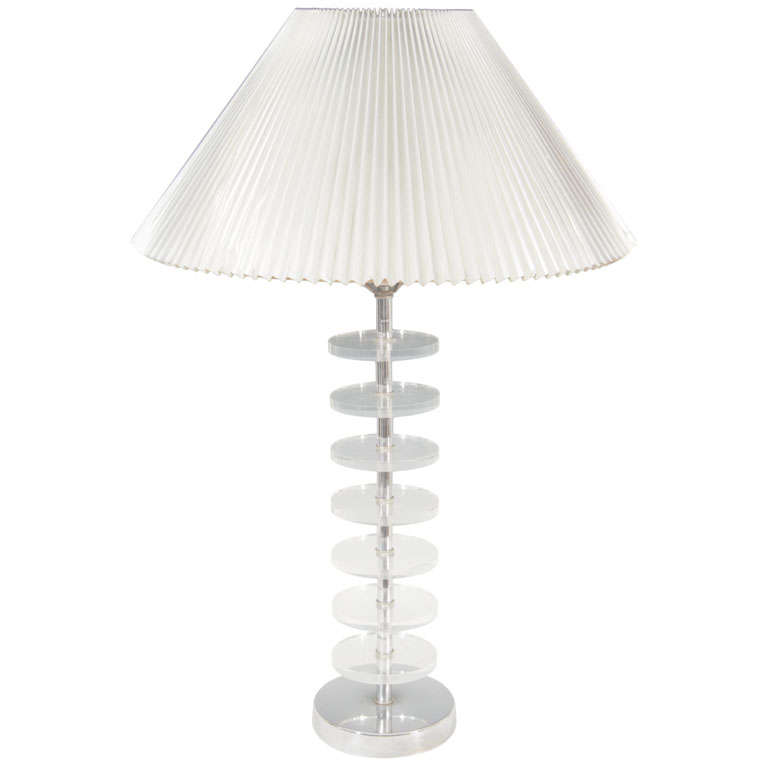 Single Mid Century Chrome and Stacked Lucite Lamp