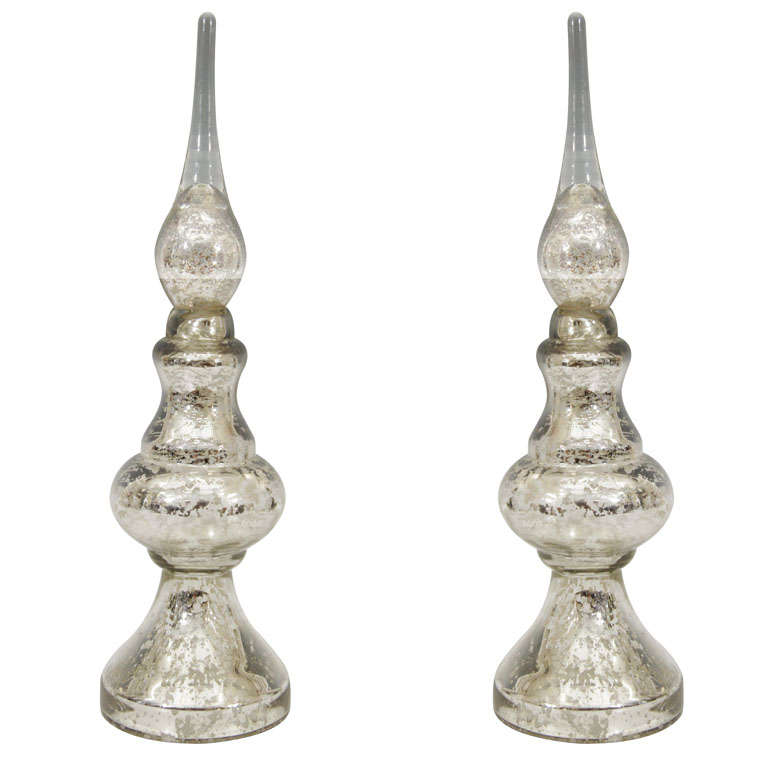 Pair of Mid Century Mercury Glass Mantel Ornaments