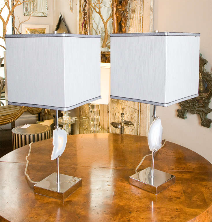 20th Century Pair of Agate lamps