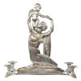 American Art Deco Silvered Bronze Statue/Candelabra, Signed