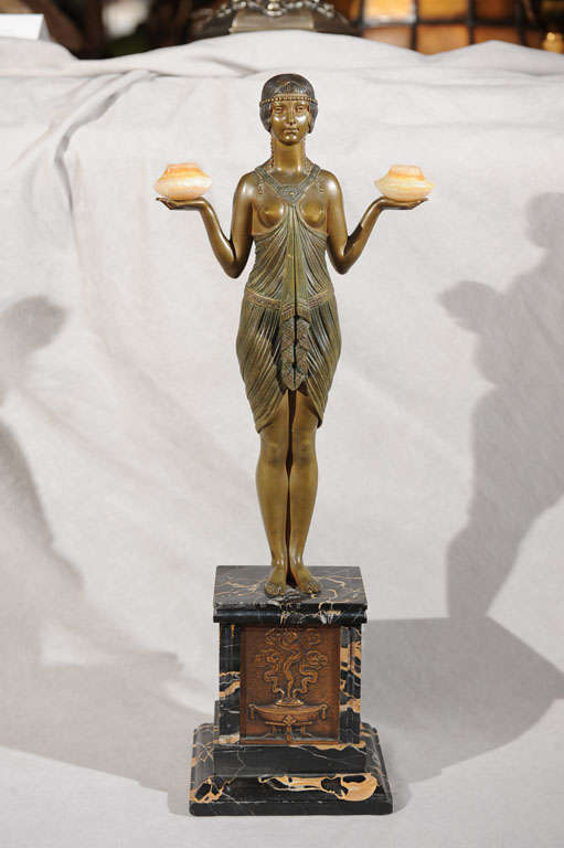 French Art Deco Bronze - Egyptian Maiden, Signed