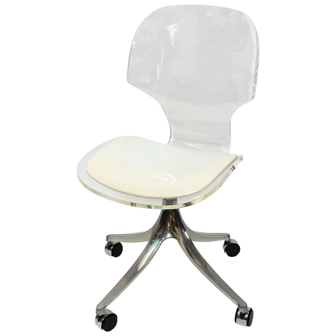 Stunning 1960's Lucite Desk Chair on Chrome Swivel Base