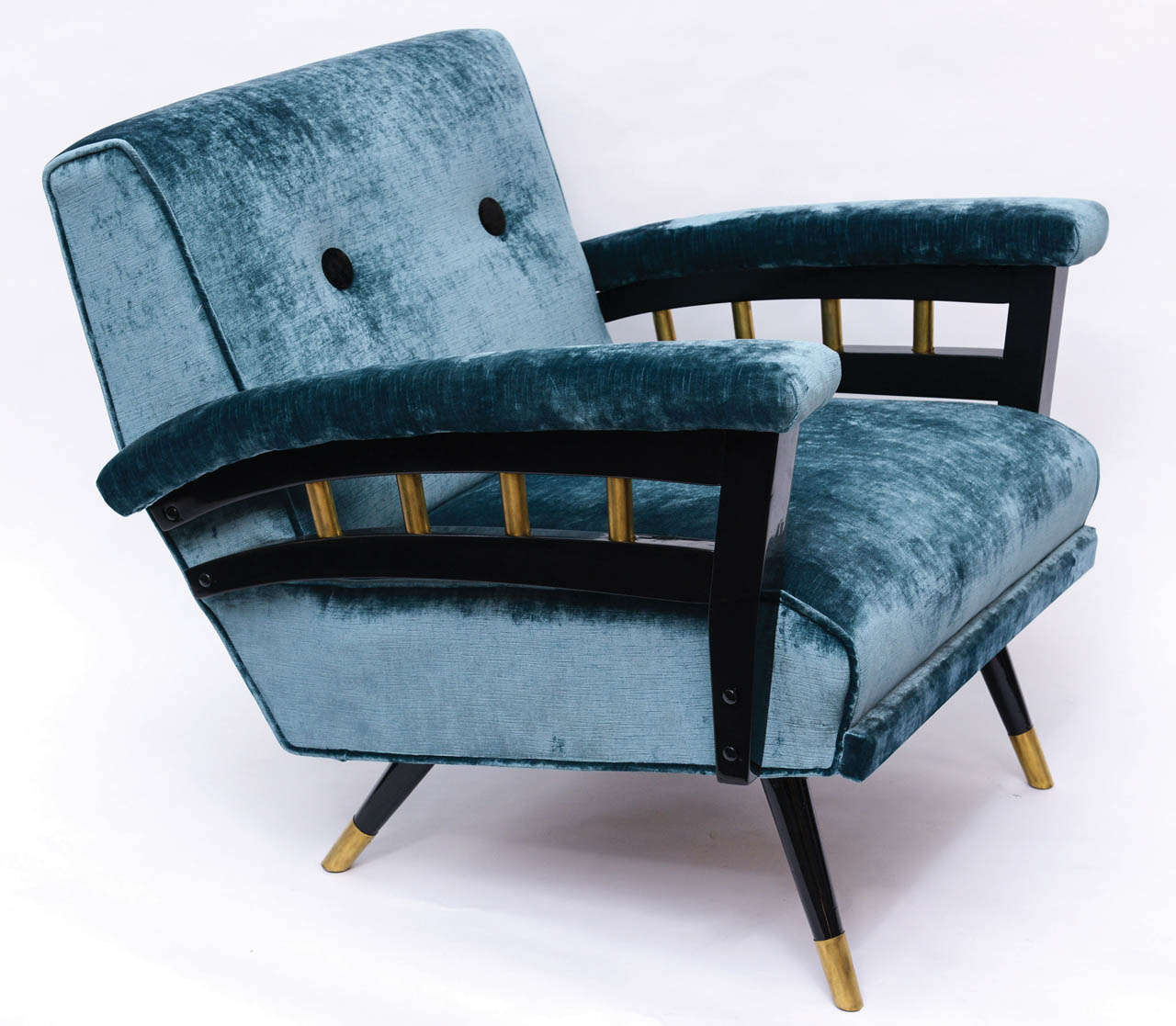 Mid-Century Modern Stunning Mid-Century Blue Velvet and Black Lacquer Rocking Chair