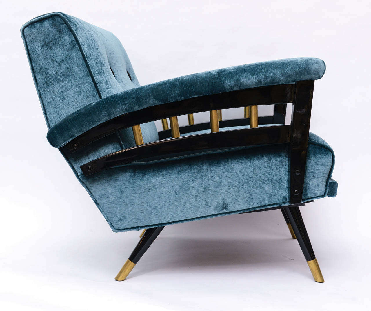 American Stunning Mid-Century Blue Velvet and Black Lacquer Rocking Chair