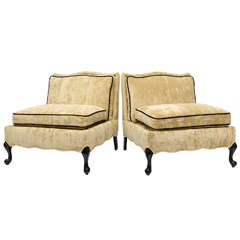 Vintage Pair of 1940s Regency Velvet Slipper Chairs