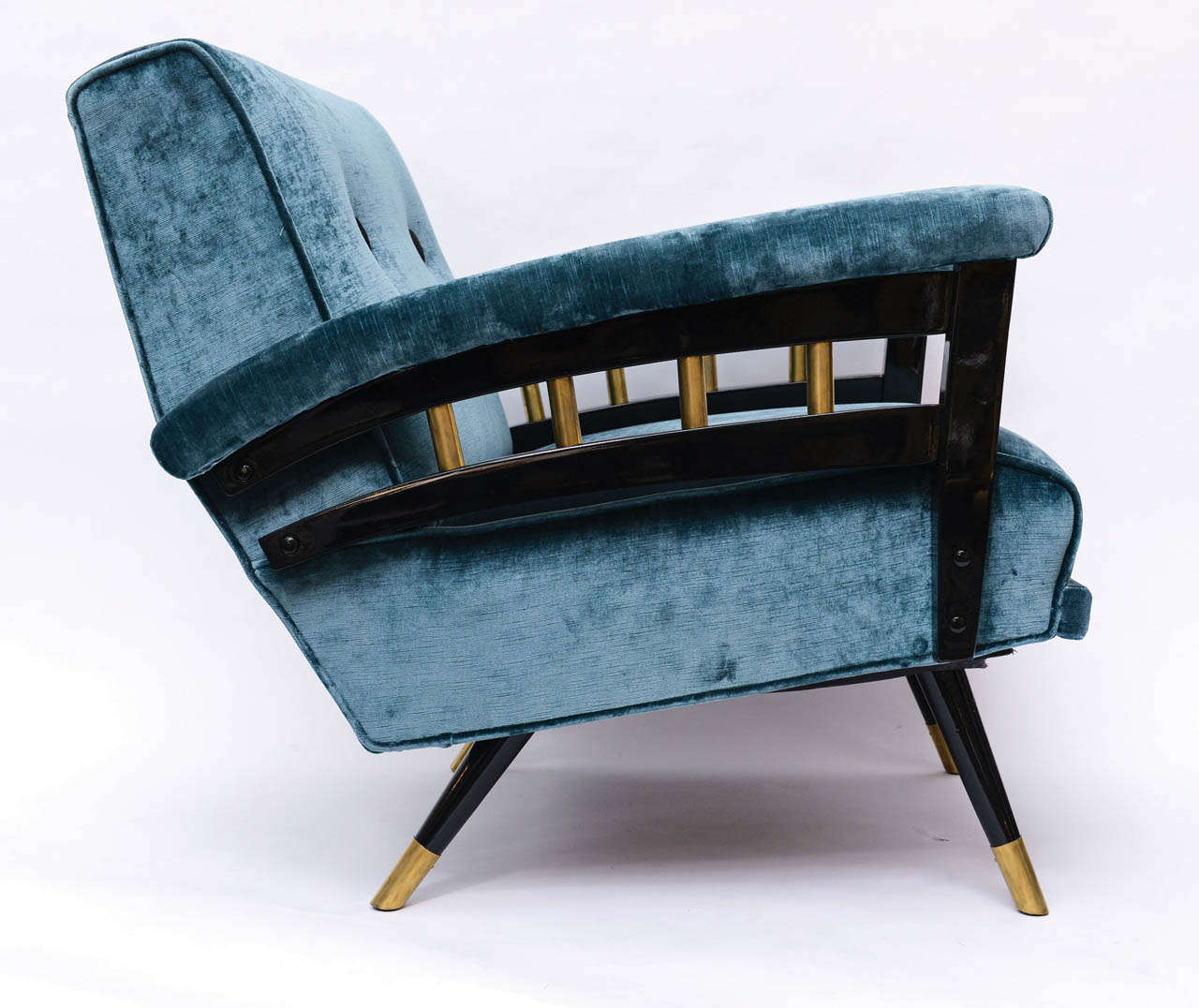 Stunning MidCentury Blue Velvet and Black Lacquer Rocking Chair at 1stDibs