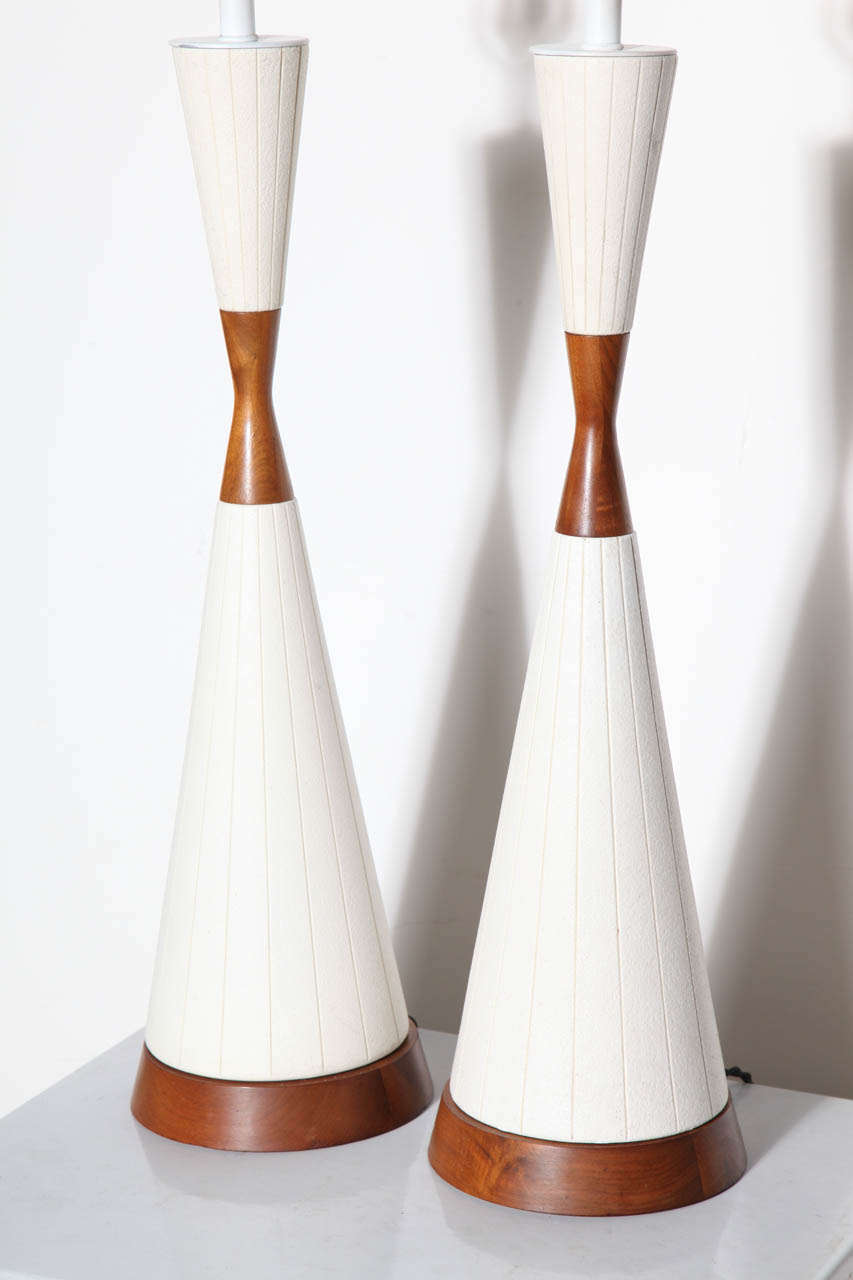 Plated Substantial Pair of White Incised Ceramic 