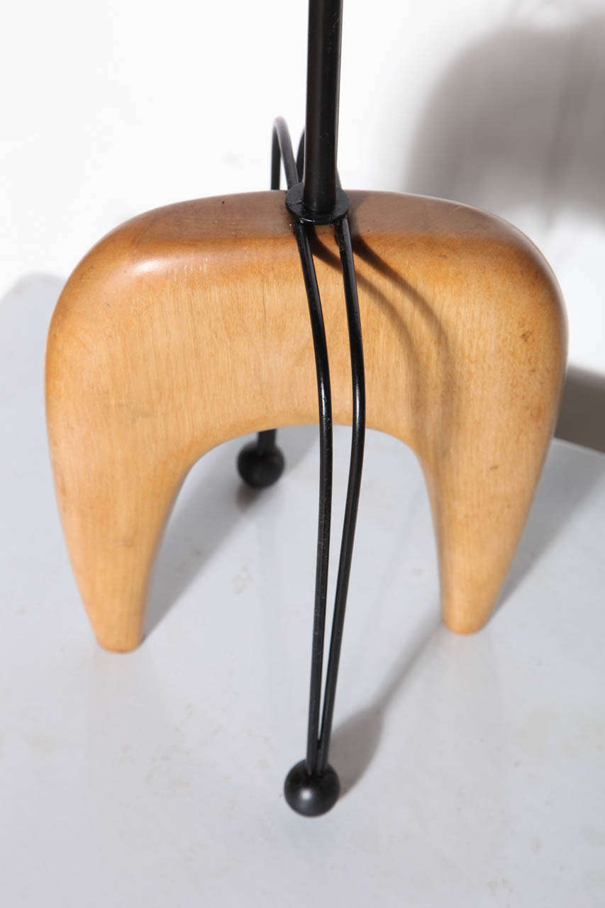 1950s Organic Modern Solid Maple and Black Wire Horseshoe Table Lamp 3