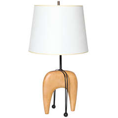 1950s Organic Modern Solid Maple and Black Wire Horseshoe Table Lamp