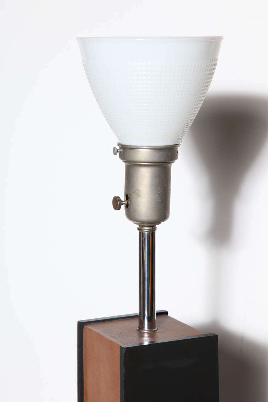 Mid-20th Century Laurel Lamp Co. Slate and Leather Column Table Lamp with Milk Glass Shade, 1960s