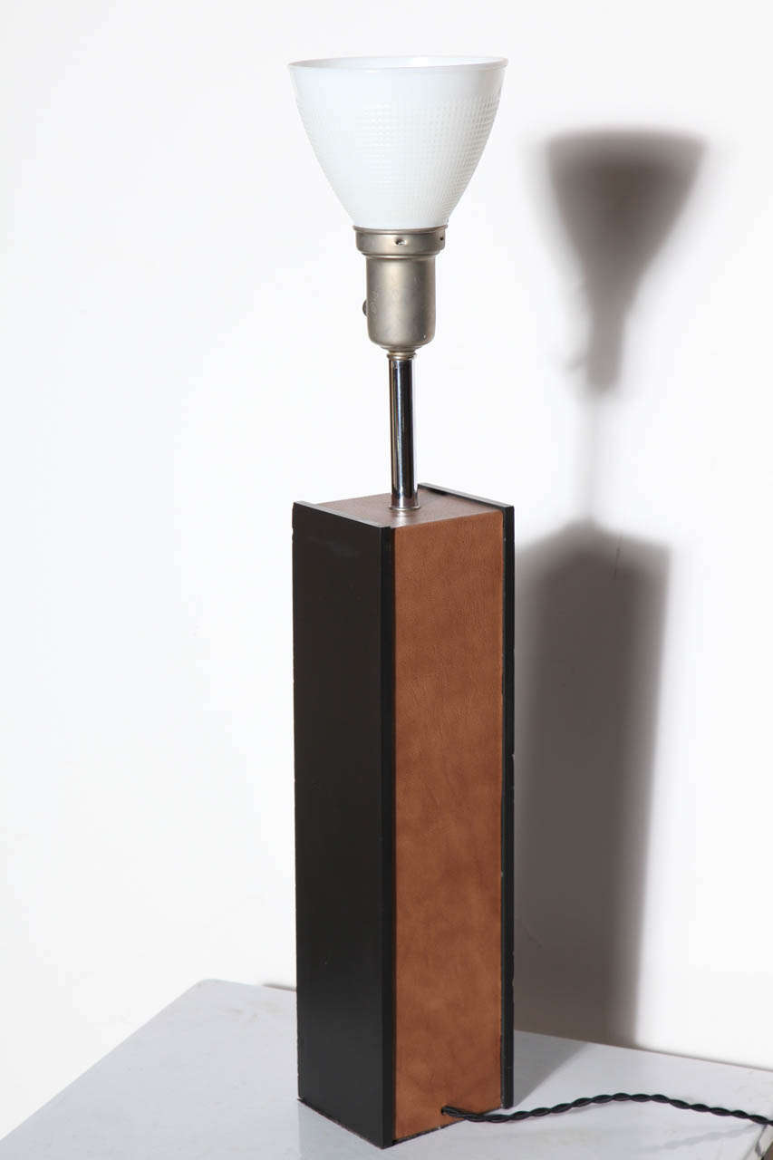 Laurel Lamp Co. Slate and Leather Column Table Lamp with Milk Glass Shade, 1960s 2