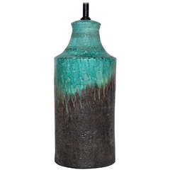 Marcello Fantoni Turquoise & Cocoa Drip Glaze Ceramic Table Lamp, 1950s