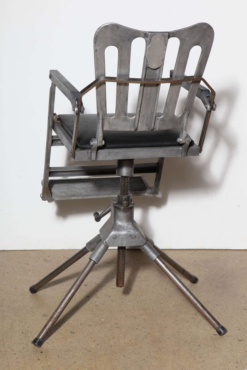 Industrial 1920s Iron, Cast Aluminum and Leather Military Medical Chair 'Recline & Fold'