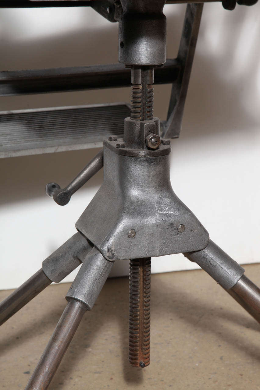 American 1920s Iron, Cast Aluminum and Leather Military Medical Chair 'Recline & Fold'
