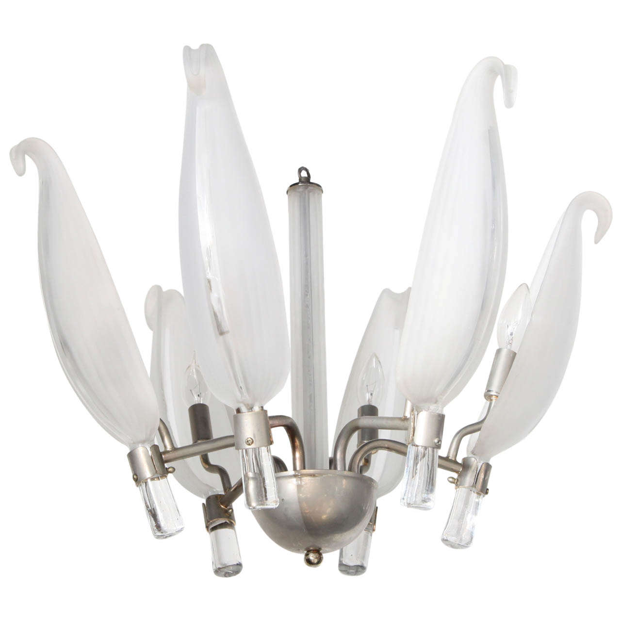 Franco Luce Murano Frosted Glass Six Arm "Leaf" Chandelier 