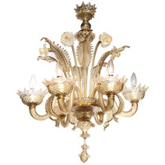 Seguso Vetri d'Arte Two Tier Botanical Form Clear Amber Glass Chandelier, 1950s