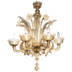 Seguso Vetri d'Arte Two Tier Botanical Form Clear Amber Glass Chandelier, 1950s 