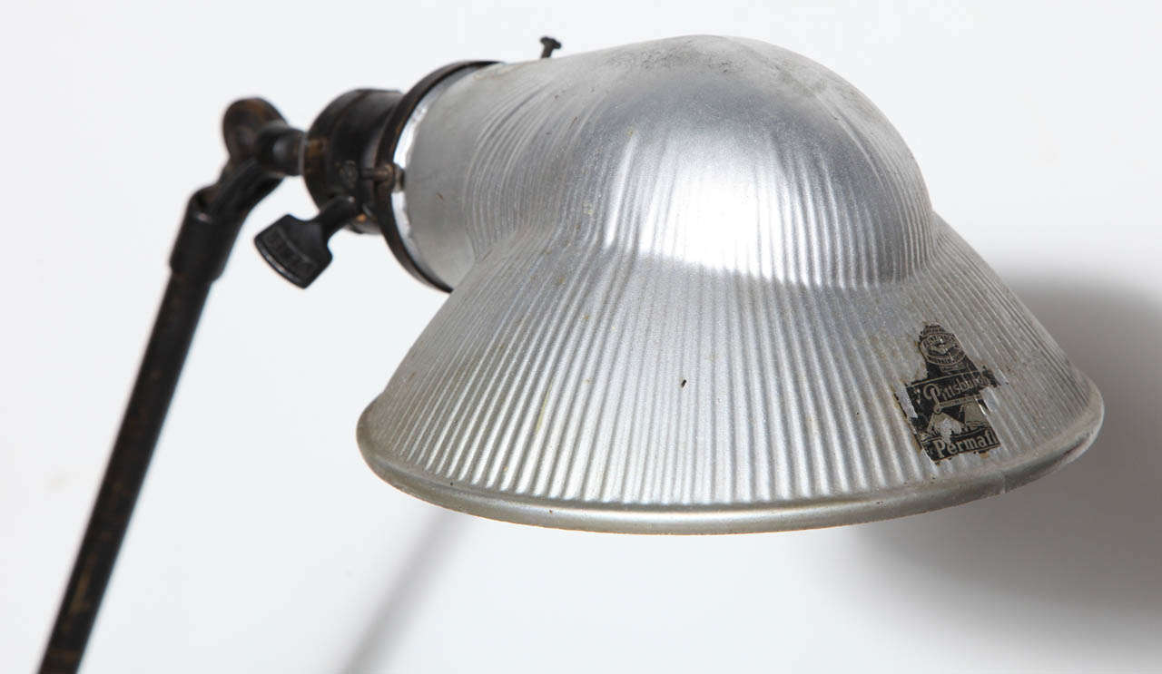 20th Century O. C. White Brass & Iron Adjustable Table Lamp with Mercury Glass Shade, C. 1900 For Sale